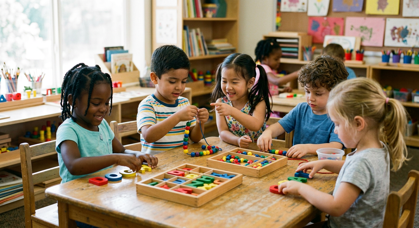Children learning in a small-group environment